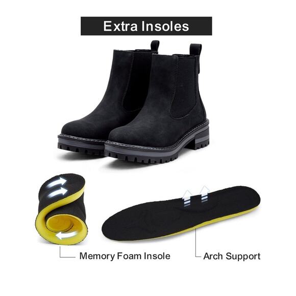 Vepose Women's Size 7.5 Chelsea Ankle Boots Black Lug Sole Short Pull On Booties - Picture 3 of 8